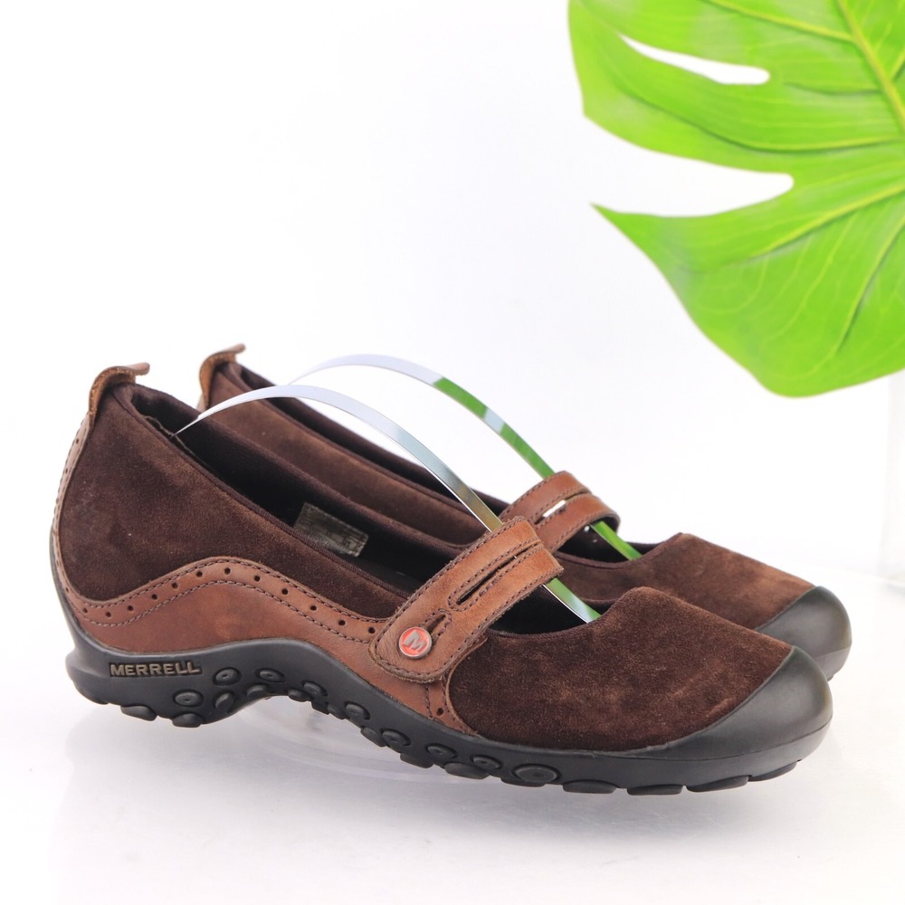 Merrell Womens Plaza Bandeau Mary Jane Shoe Size 8 Brown Suede Low Wedge Comfort